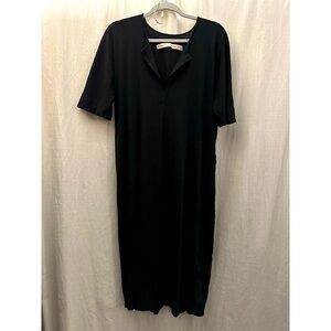 Raquel Allegra Cotton Black Maxi Dress V-Neck Made in USA Pockets Size Small